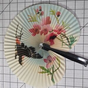 Chinese Paper Folding Hand Fan W/Metal Handle, Vintage Mid-Century, 22 of 25